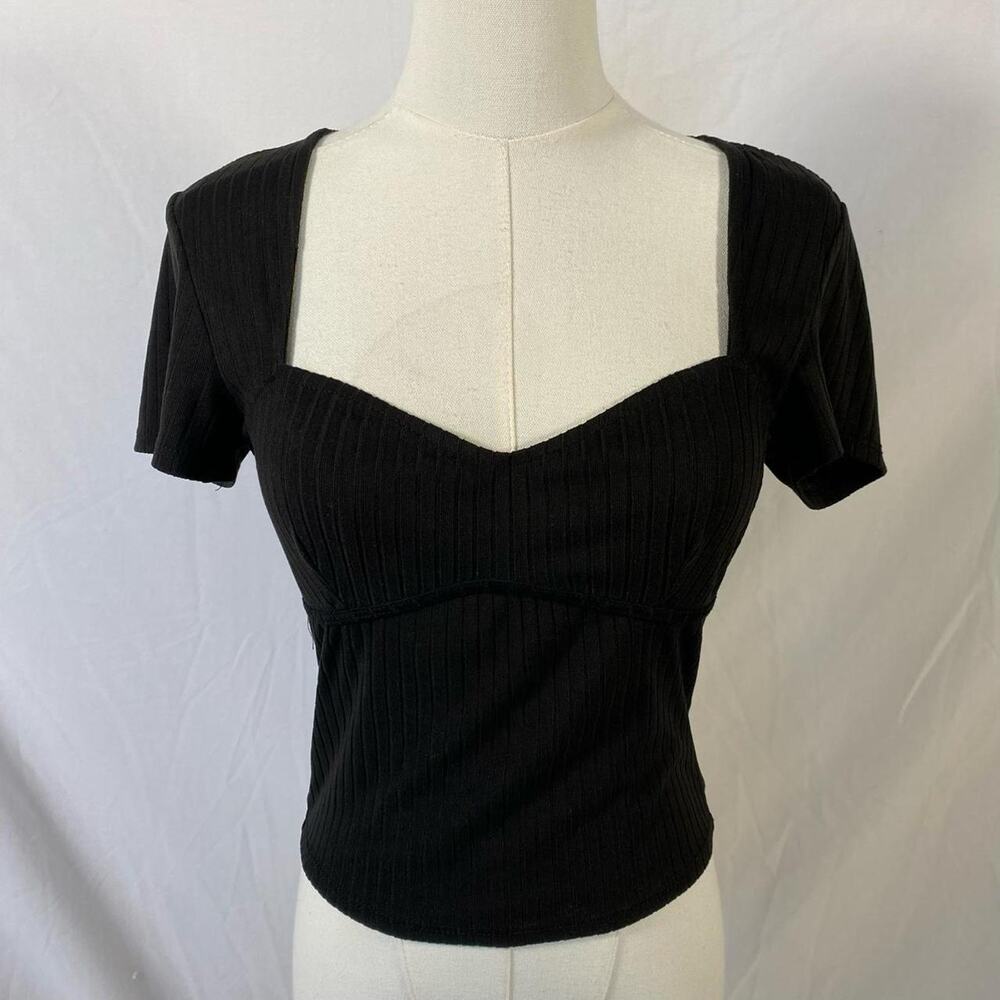 Mm‎ Mm black ribbed short sleeve top size medium y2k casual minimal preppy